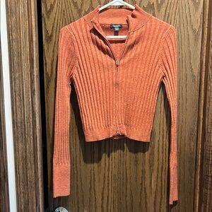 Hollister Orange Ribbed Cardigan Sweater
